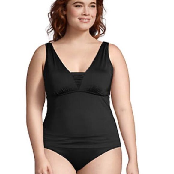 Land’s End Plus Standard Control Lining Grecian Tankini BLACK or Blackberry Var - Picture 2 of 11